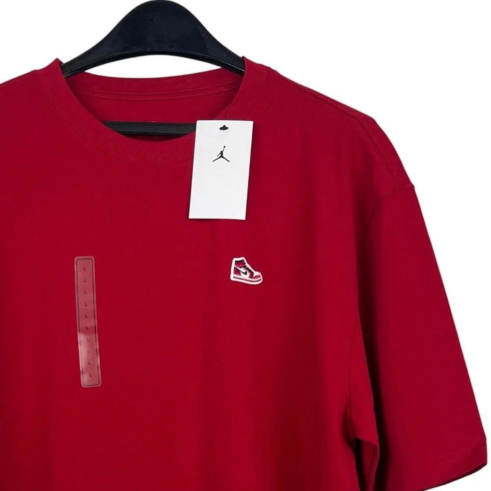 NEW Jordan AJ1 Sneaker Patch Mens L Cotton Short Sleeve T Shirt‎ Red